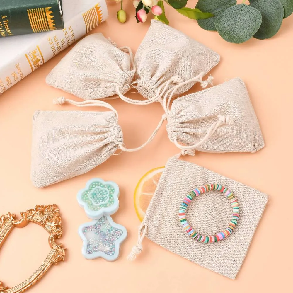 250 pc Cotton Packing Pouches Drawstring Bags, Gift Sachet Bags, Muslin Bag Reusable Tea Bag, Wheat, 11x9.5cm