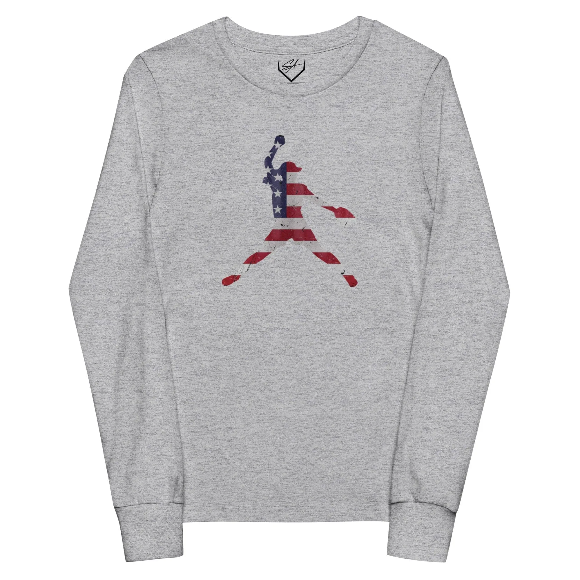 American Flag Softball Pitcher - Youth Long Sleeve