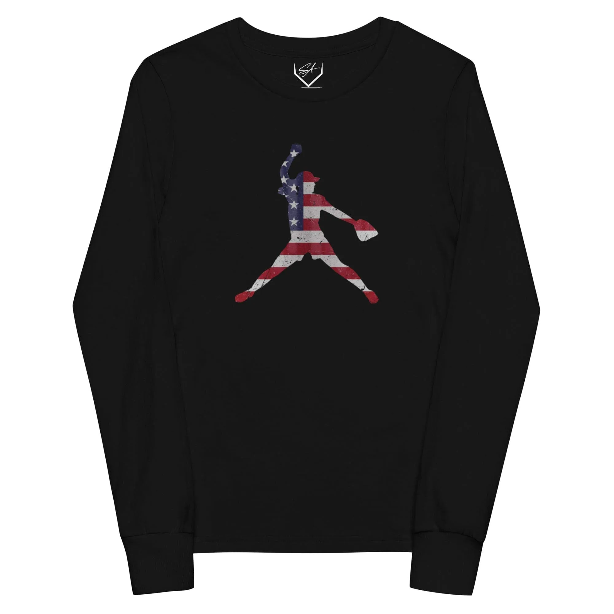 American Flag Softball Pitcher - Youth Long Sleeve