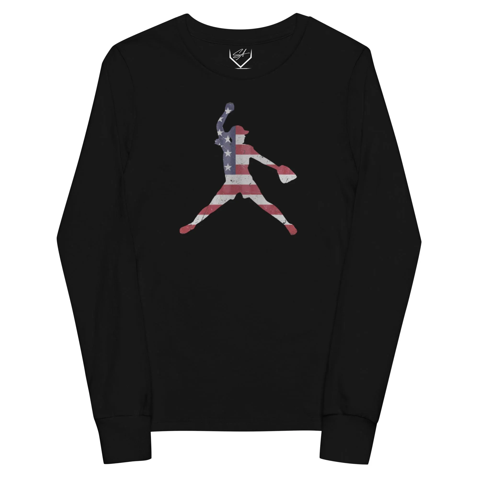 American Flag Softball Pitcher - Youth Long Sleeve