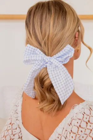 Blue Gingham Long Bow Scrunchie
