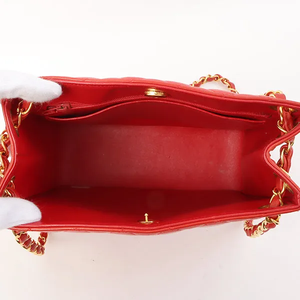 Chanel Around 1995 Made Paris Limited Cc Mark Plate 2Way Chain Bag Red
