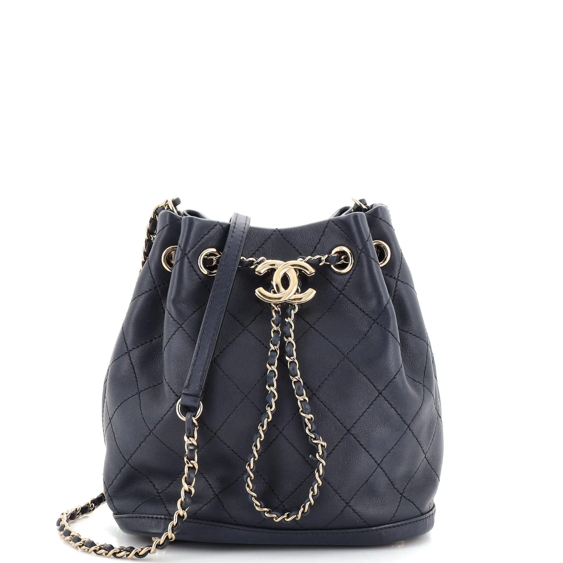 Chanel Cc Drawstring Bucket Bag Quilted