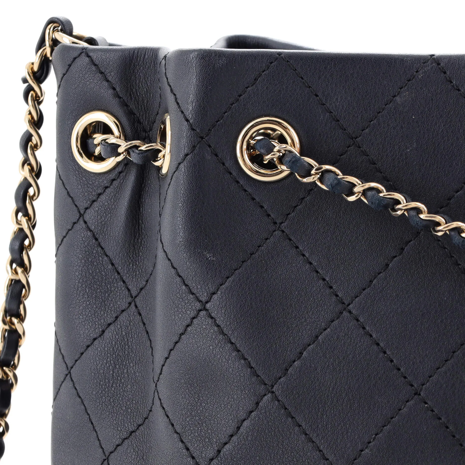 Chanel Cc Drawstring Bucket Bag Quilted