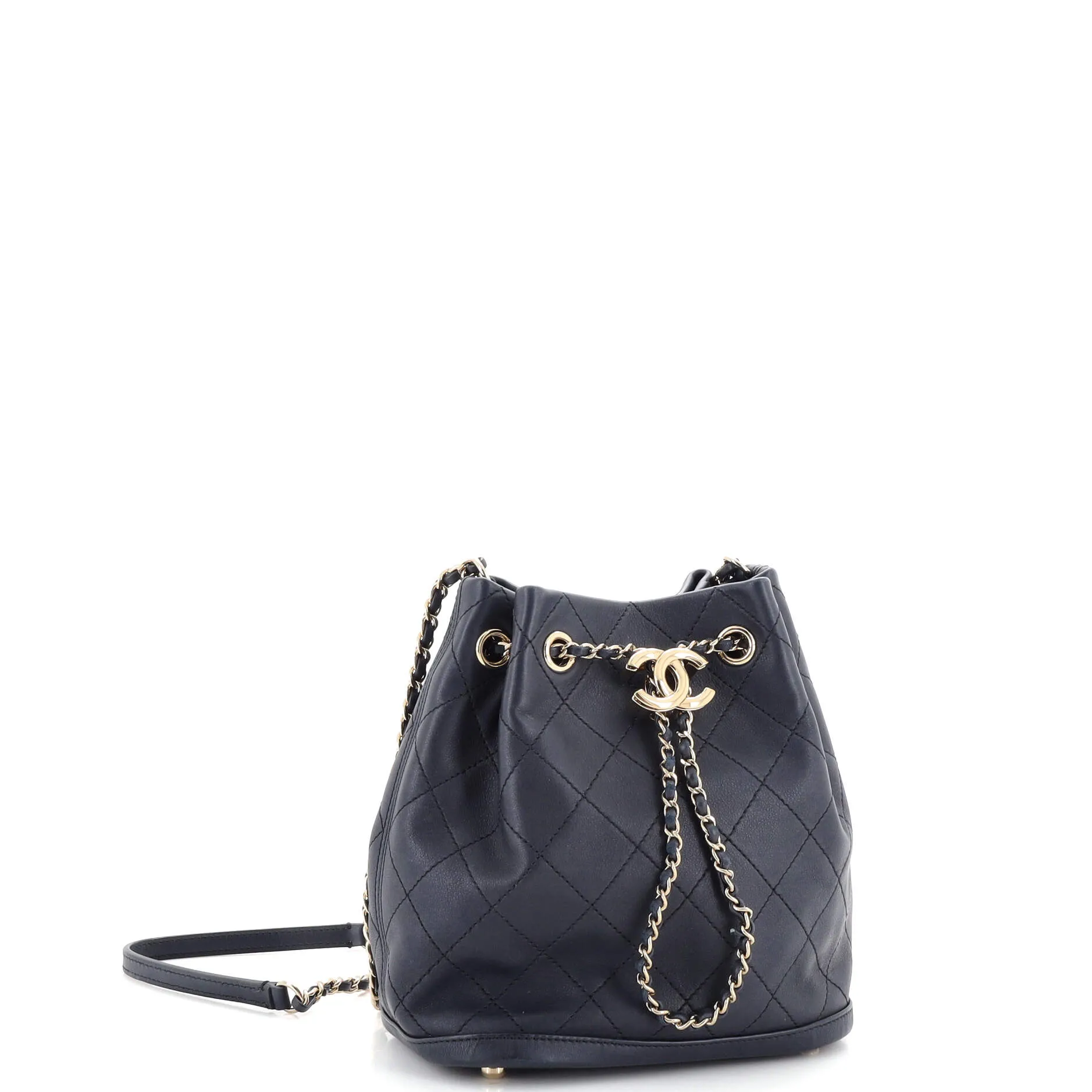 Chanel Cc Drawstring Bucket Bag Quilted