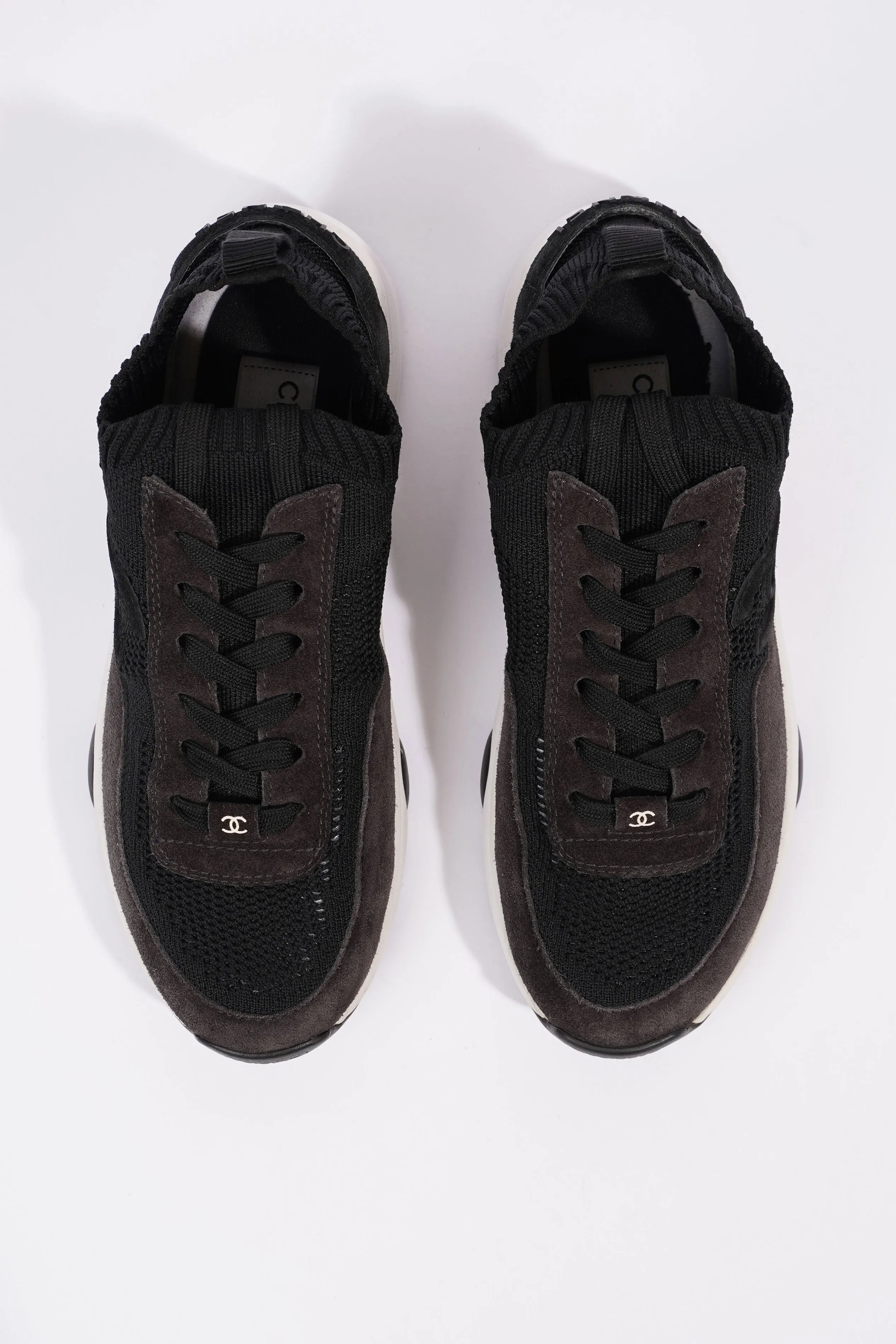 Chanel CC Logo Knit Sneaker Black   White Suede EU 37.5 UK 4.5