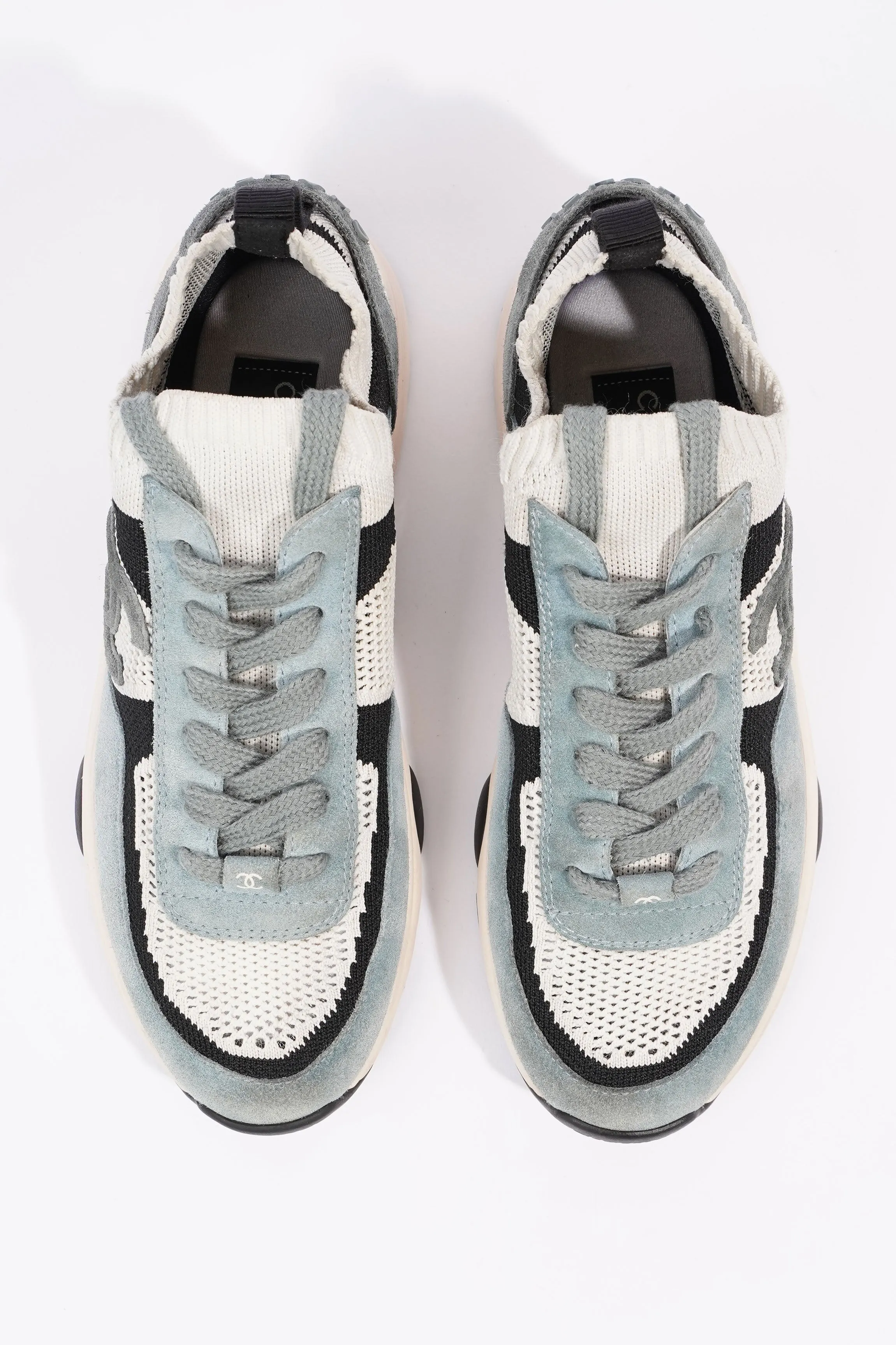 Chanel CC Logo Knit Sneaker White   Blue   Black Suede EU 38.5 UK 5.5