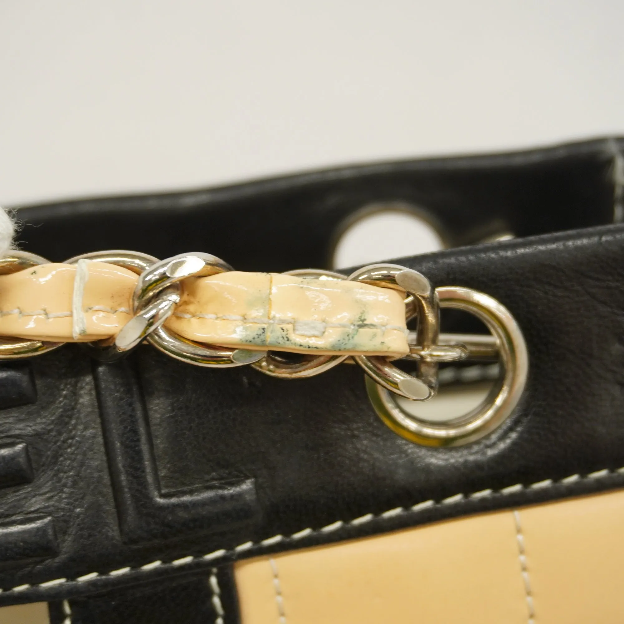 CHANEL   Chocolate Bar Chain Shoulder Women's Patent Leather Beige,Black