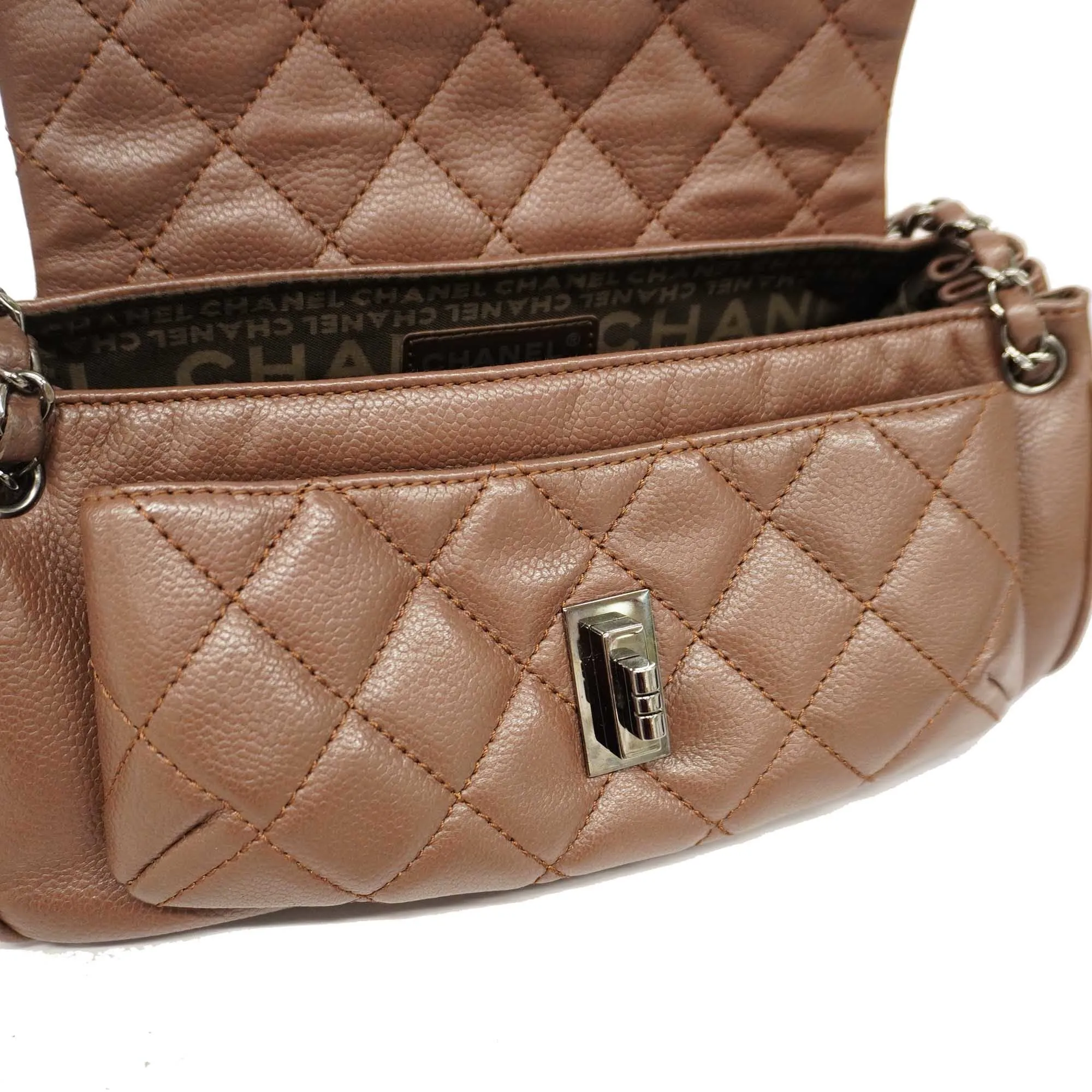 CHANEL   Matelasse 2.55 Chain Shoulder Caviar Leather Shoulder Bag Brown