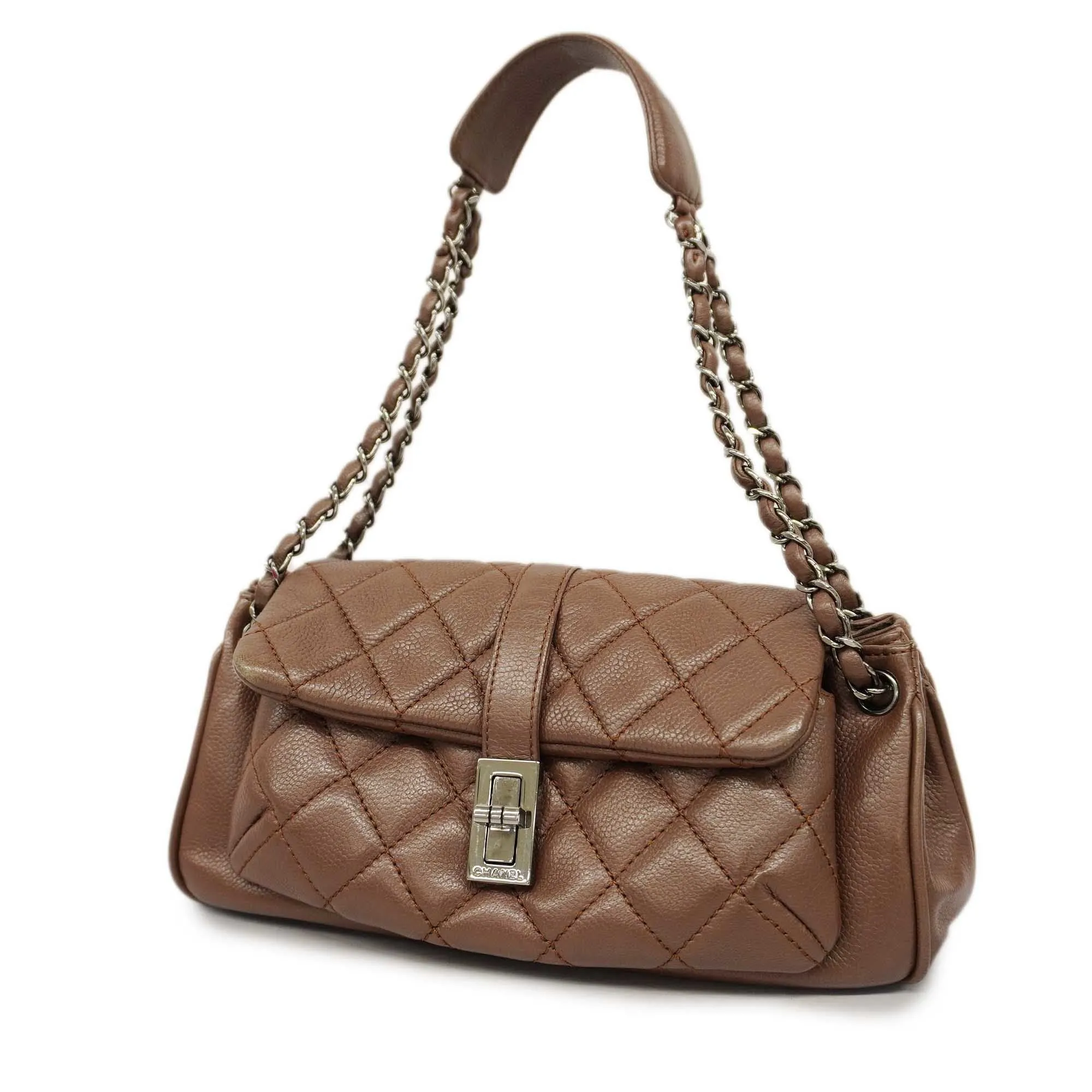 CHANEL   Matelasse 2.55 Chain Shoulder Caviar Leather Shoulder Bag Brown