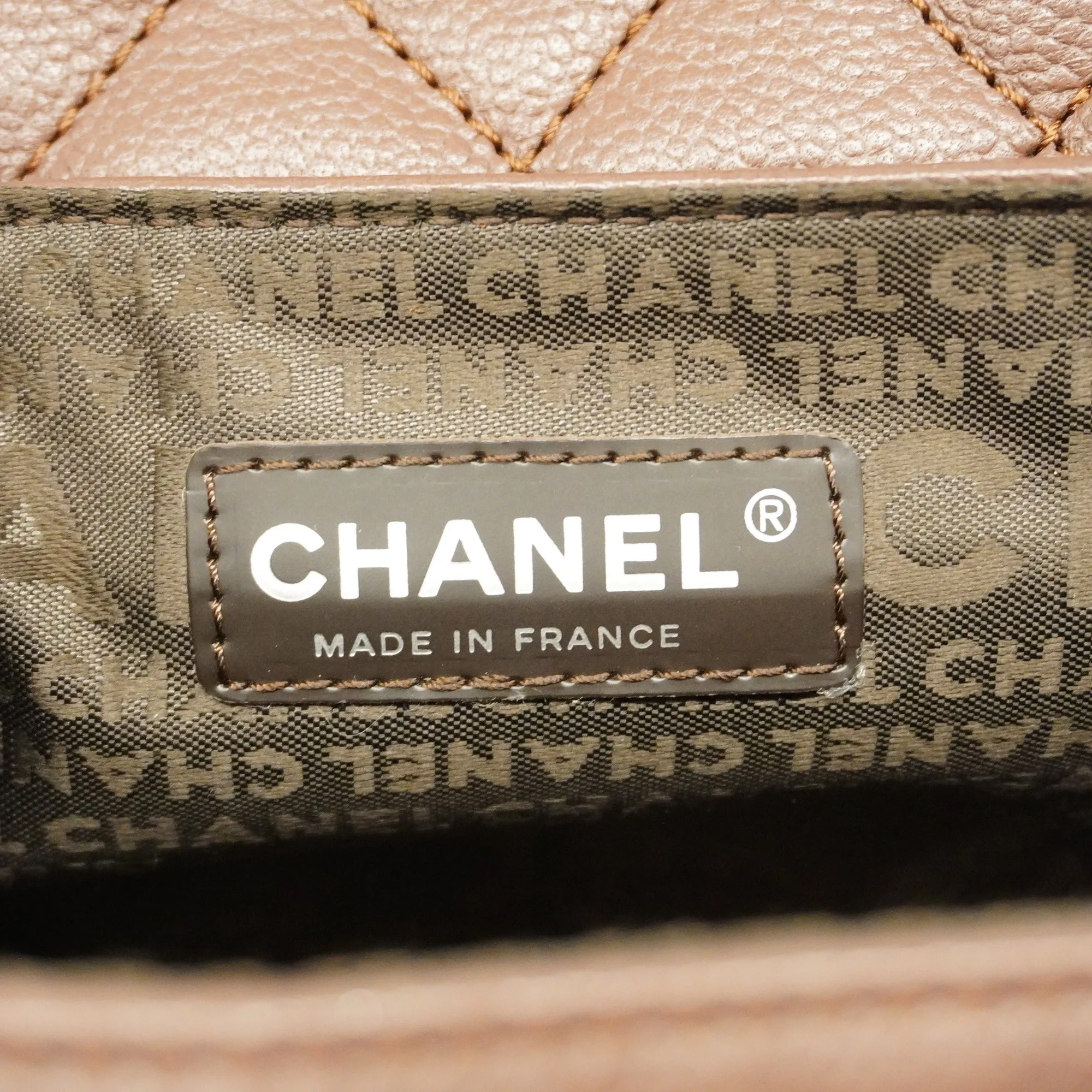 CHANEL   Matelasse 2.55 Chain Shoulder Caviar Leather Shoulder Bag Brown