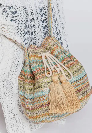 Chevron Straw Bucket Bag