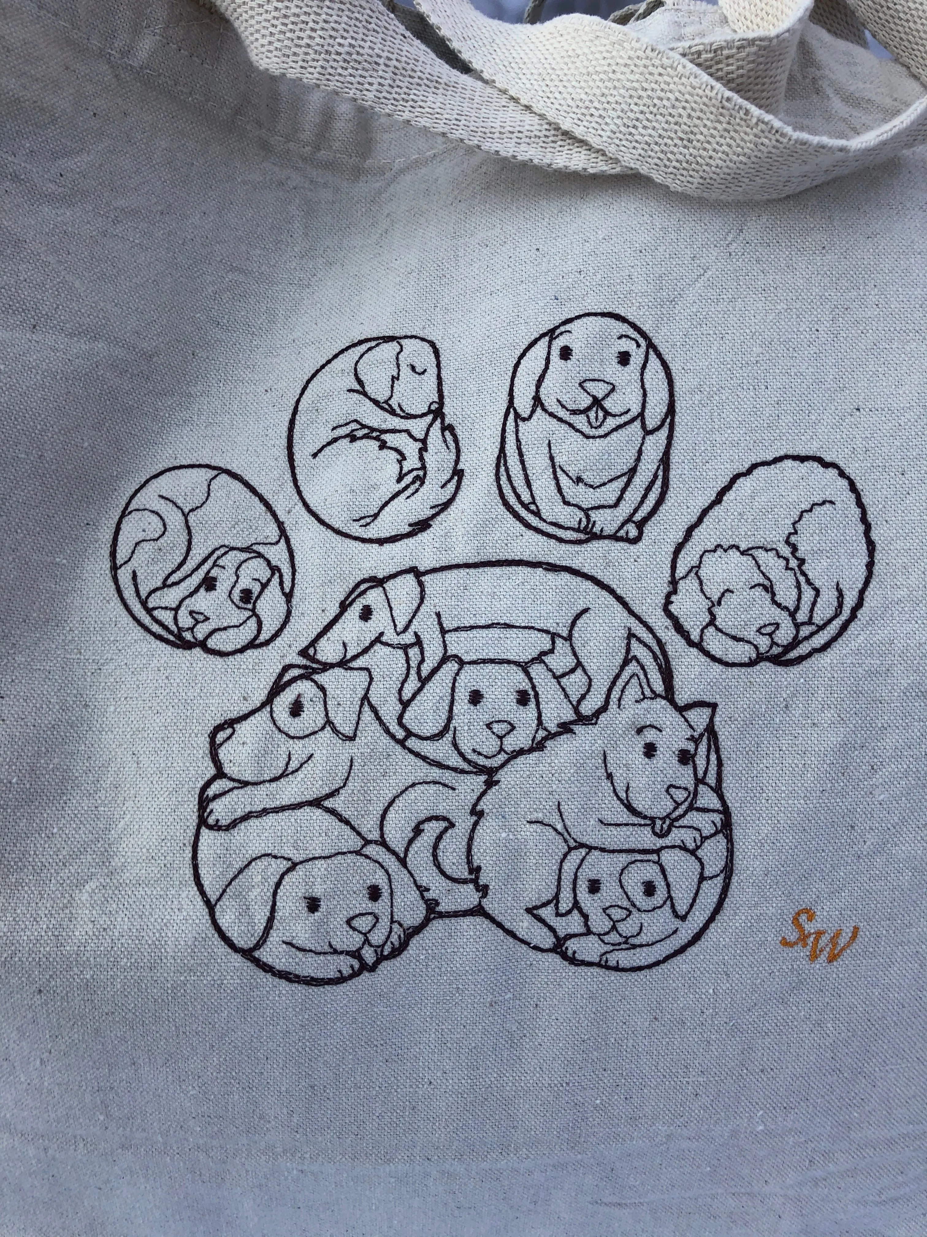 Dog Paw Embroidered Canvas Tote Bag Dog Paw made of Dogs!