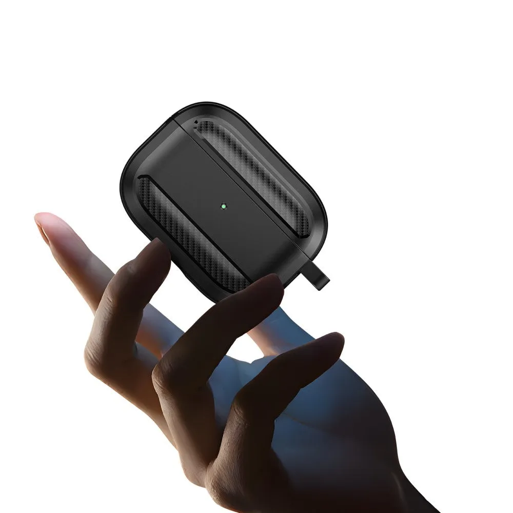 Dux Ducis - AirPods (1st & 2nd generation) rubber protective case cover with carabiner carbon look - dark gray