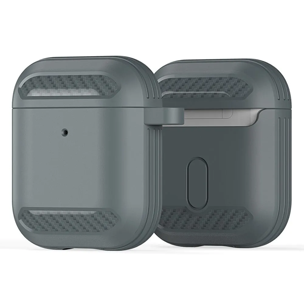 Dux Ducis - AirPods (1st & 2nd generation) rubber protective case cover with carabiner carbon look - dark gray