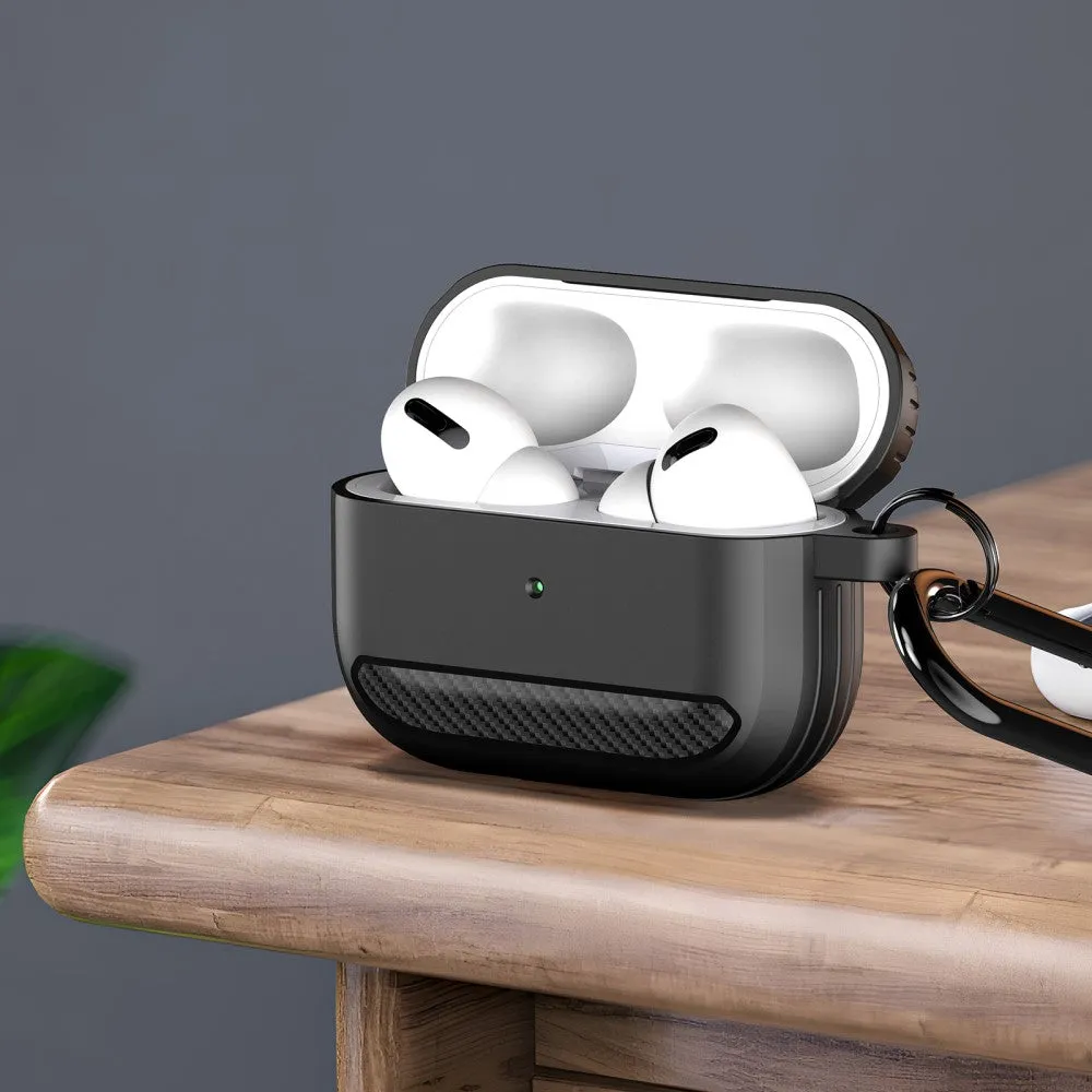 Dux Ducis - AirPods (1st & 2nd generation) rubber protective case cover with carabiner carbon look - dark gray