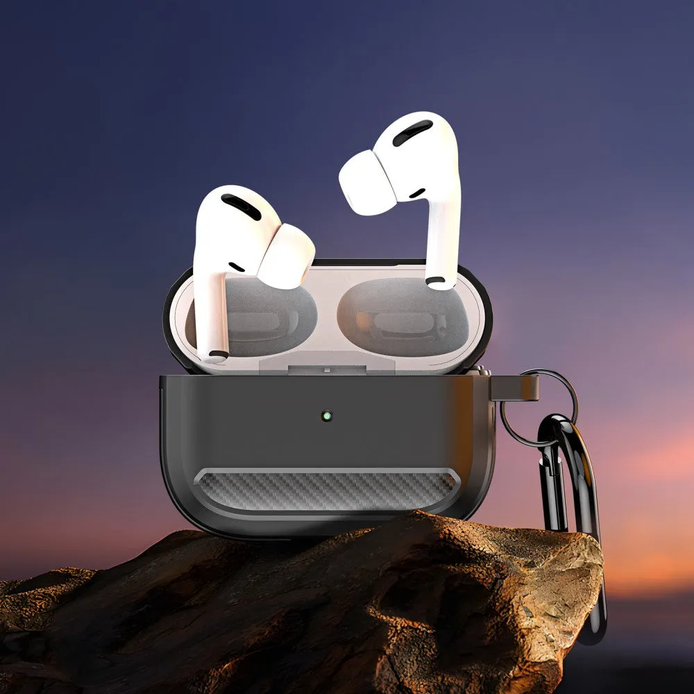 Dux Ducis - AirPods (1st & 2nd generation) rubber protective case cover with carabiner carbon look - dark gray