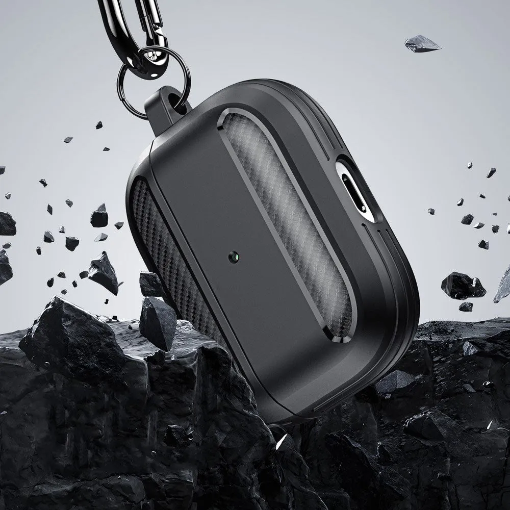 Dux Ducis - AirPods (1st & 2nd generation) rubber protective case cover with carabiner carbon look - dark gray