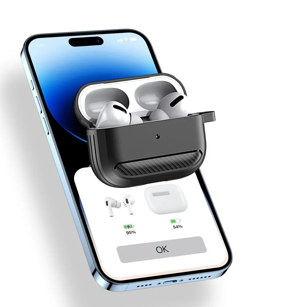 Dux Ducis - AirPods (1st & 2nd generation) rubber protective case cover with carabiner carbon look - dark gray
