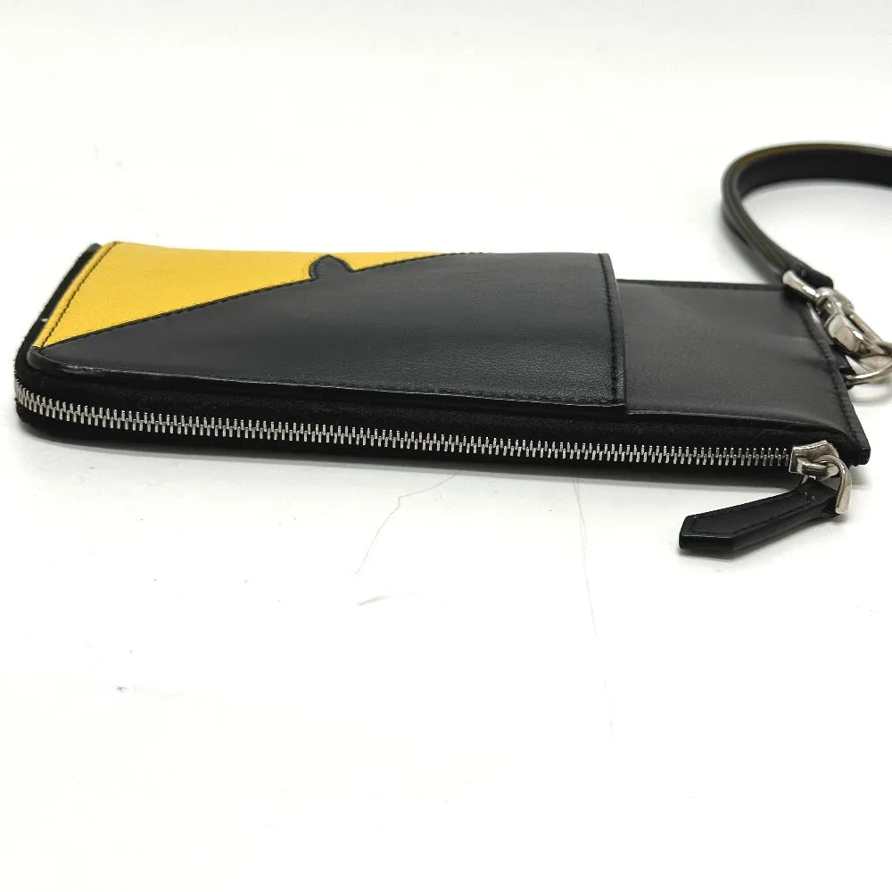FENDI Coin case 7M0283 leather black Wallet Coin Pocket Card Case Monster Bugs mens Used
