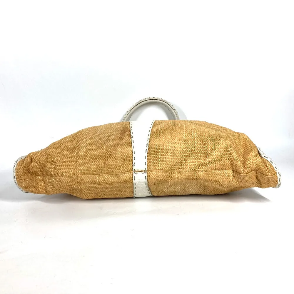 FENDI Shoulder Bag Straw, Leather beige Beach Bag Summer Bag logo selleria