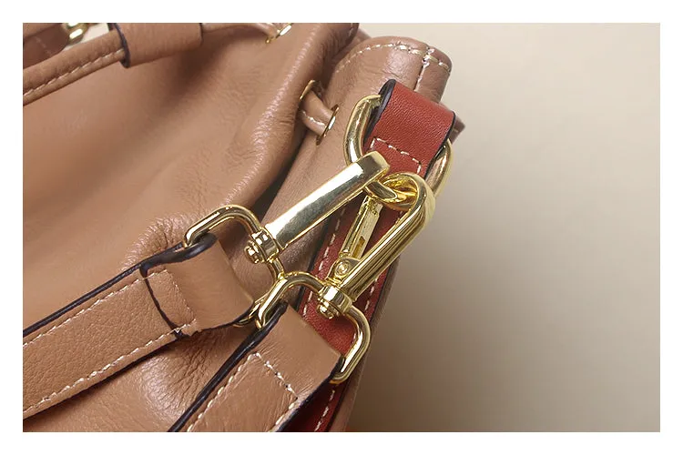 Genuine Leather Bucket Bag Leather Drawstring Bucket Bag Womens