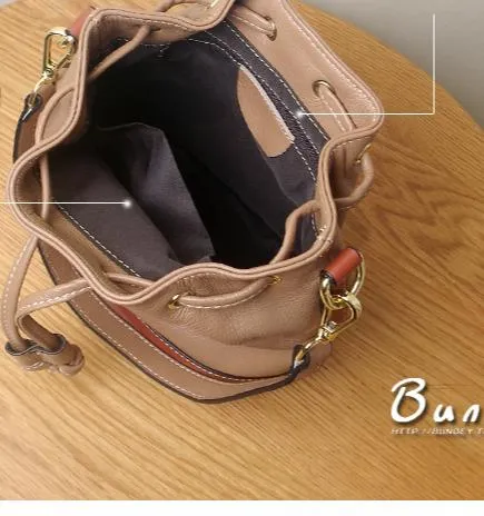 Genuine Leather Bucket Bag Leather Drawstring Bucket Bag Womens
