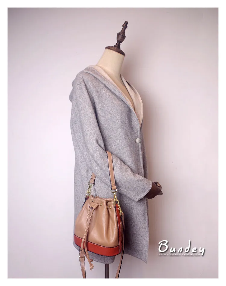 Genuine Leather Bucket Bag Leather Drawstring Bucket Bag Womens