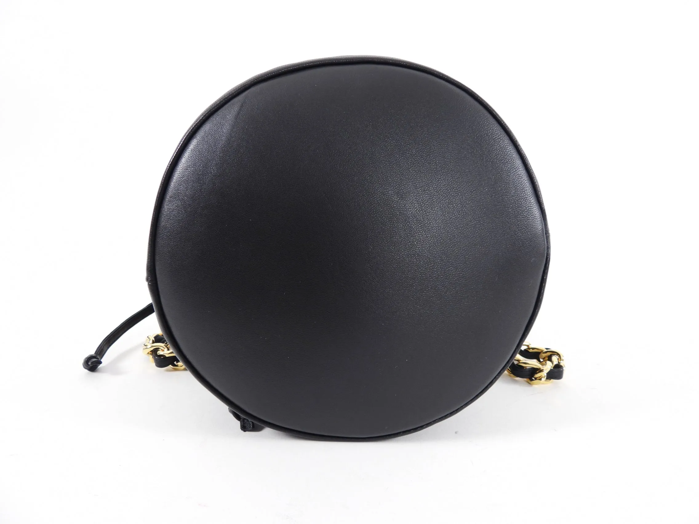 Khaite Black Leather Aria Bucket Bag with Chain Strap