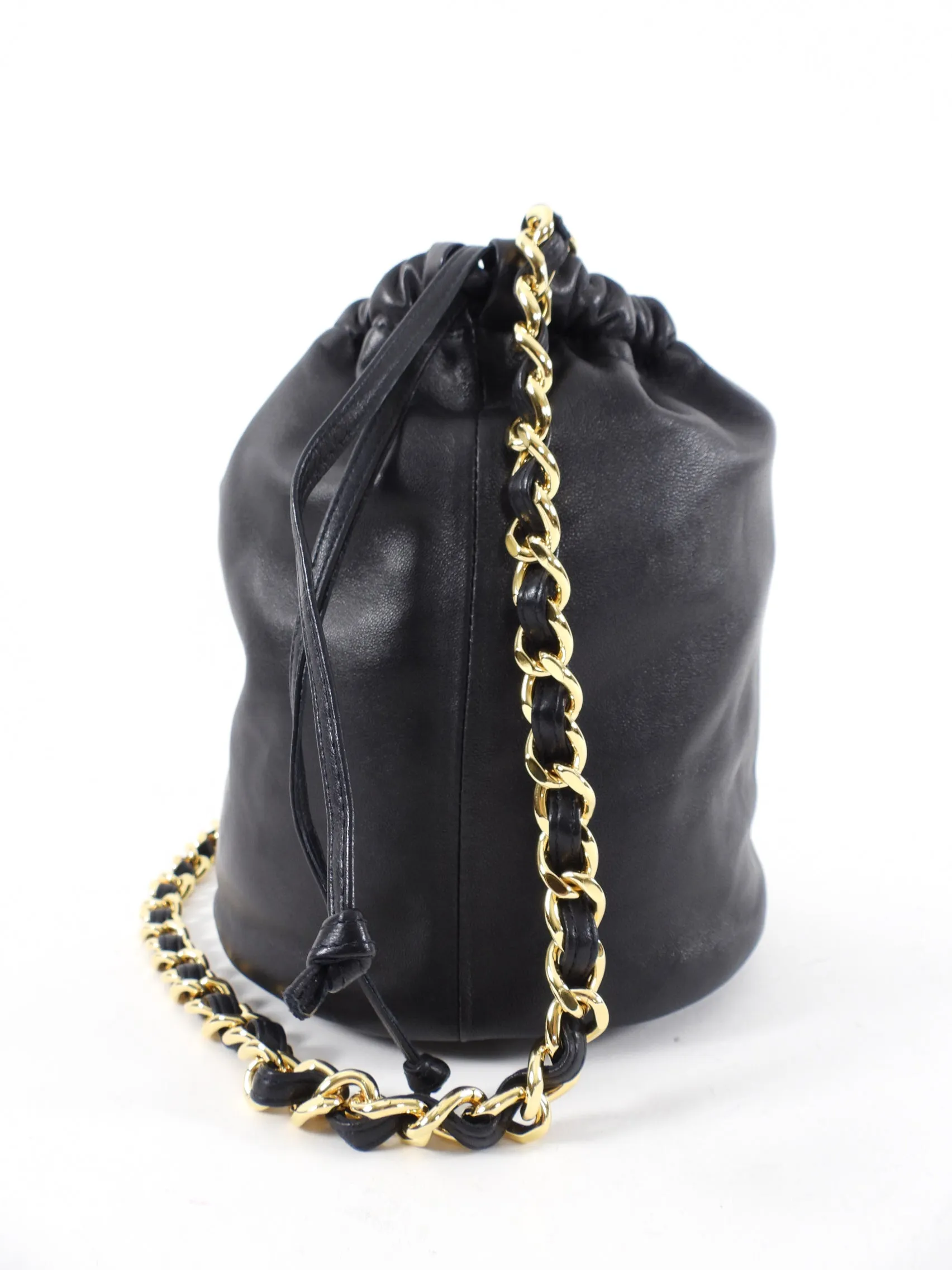 Khaite Black Leather Aria Bucket Bag with Chain Strap