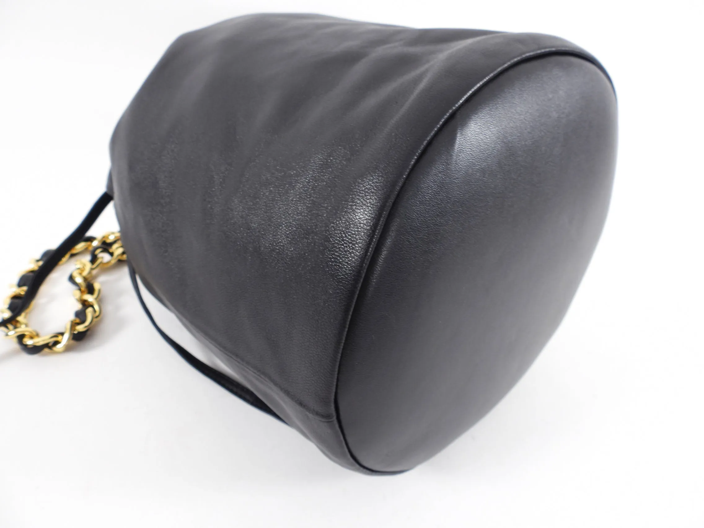 Khaite Black Leather Aria Bucket Bag with Chain Strap