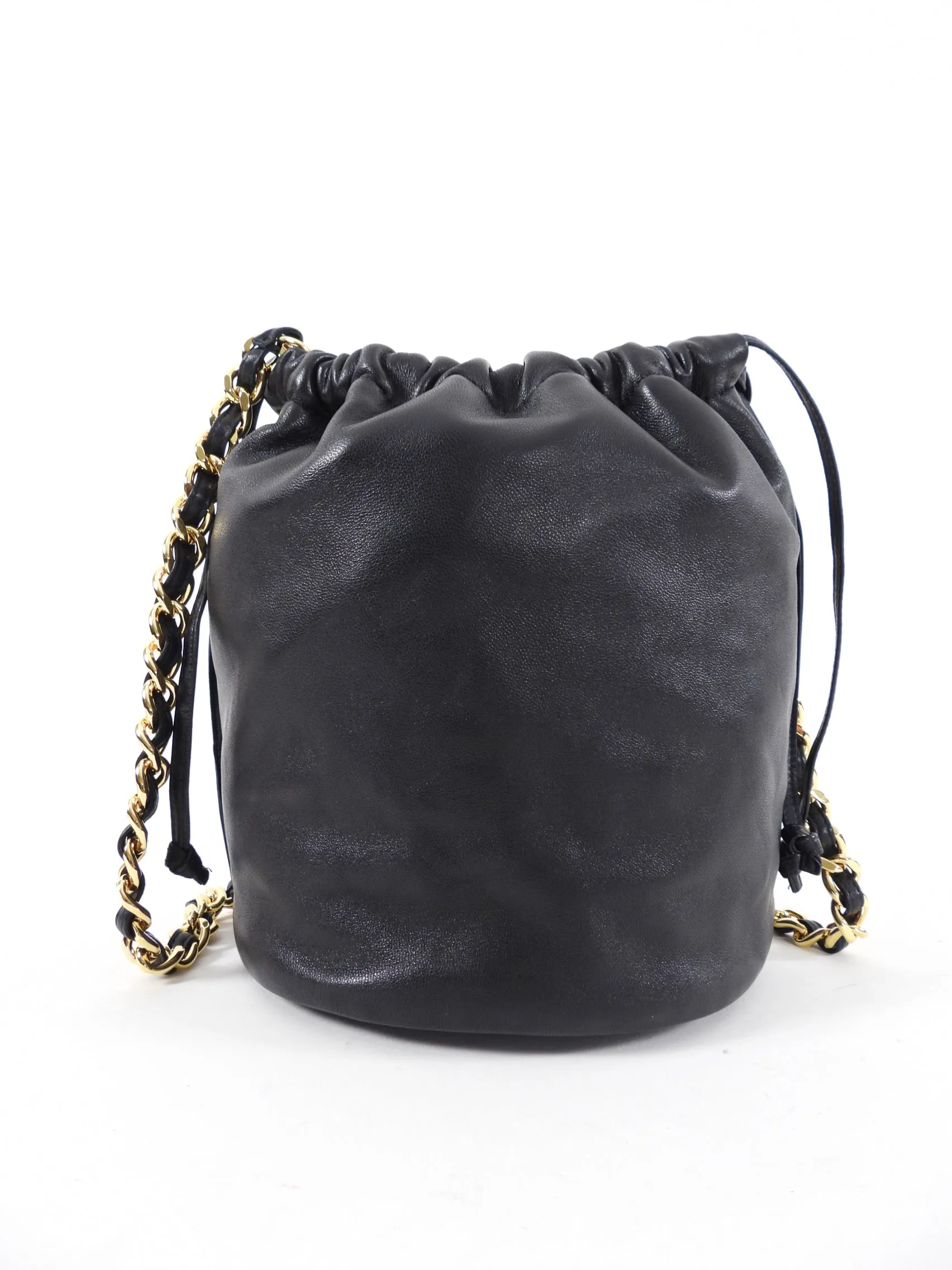 Khaite Black Leather Aria Bucket Bag with Chain Strap