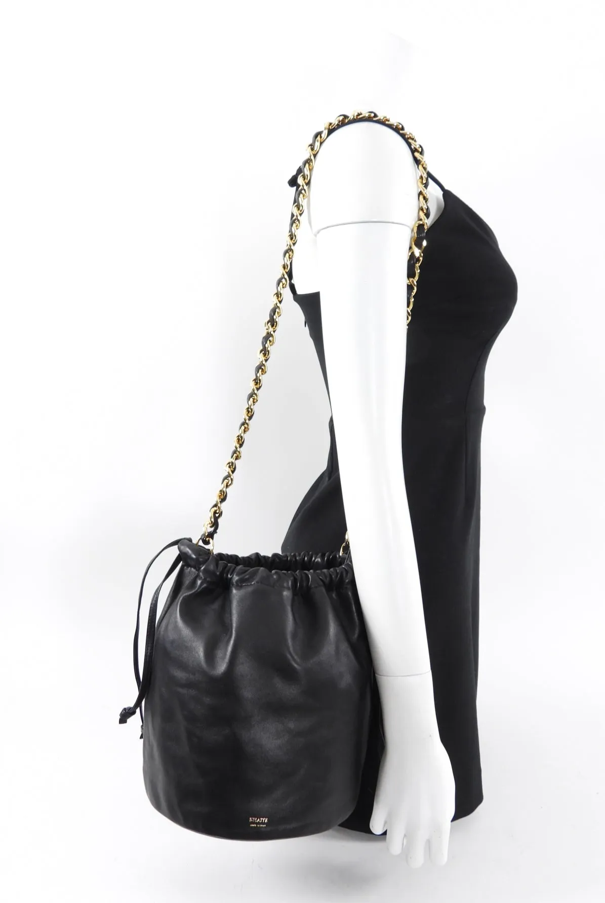 Khaite Black Leather Aria Bucket Bag with Chain Strap