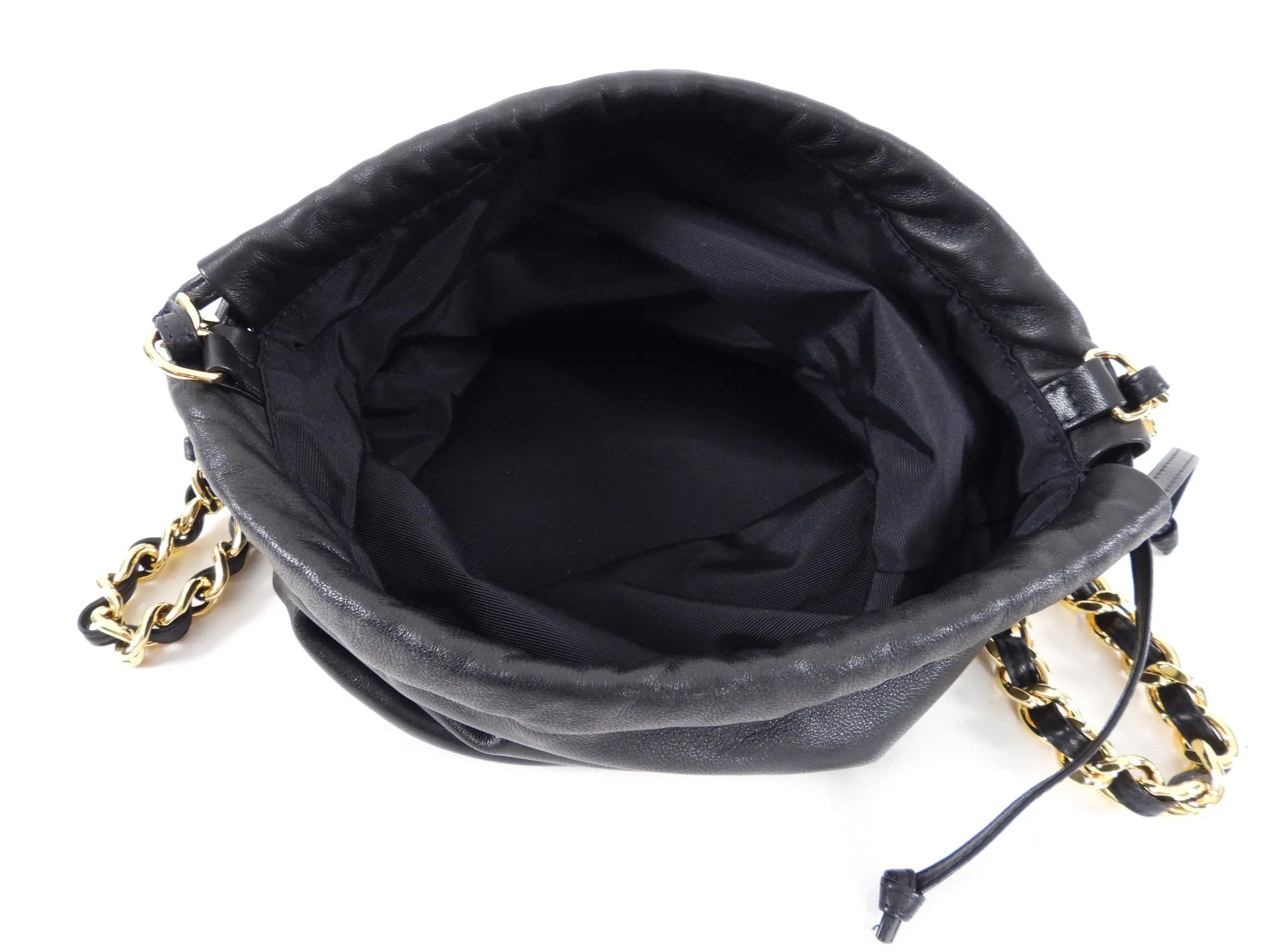 Khaite Black Leather Aria Bucket Bag with Chain Strap