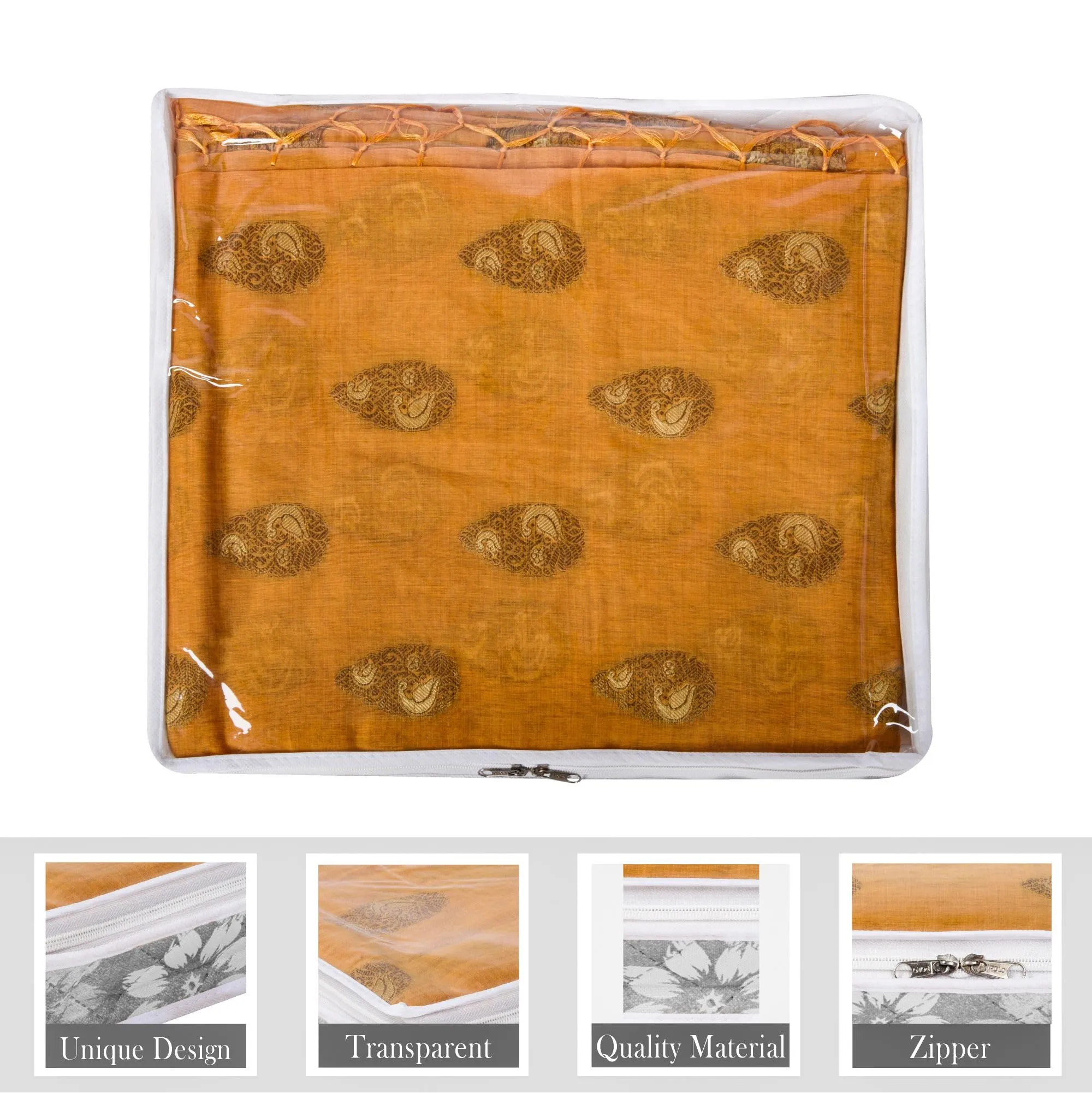 Kuber Industries Saree Storage Bag | Waterproof Saree Bag | Wardrobe Storage Bag | Top Visible Window Saree Bag | Cloth Organizer | Flower Quilted Storage Bag | 3 Inch | Pack of 2 | Gray