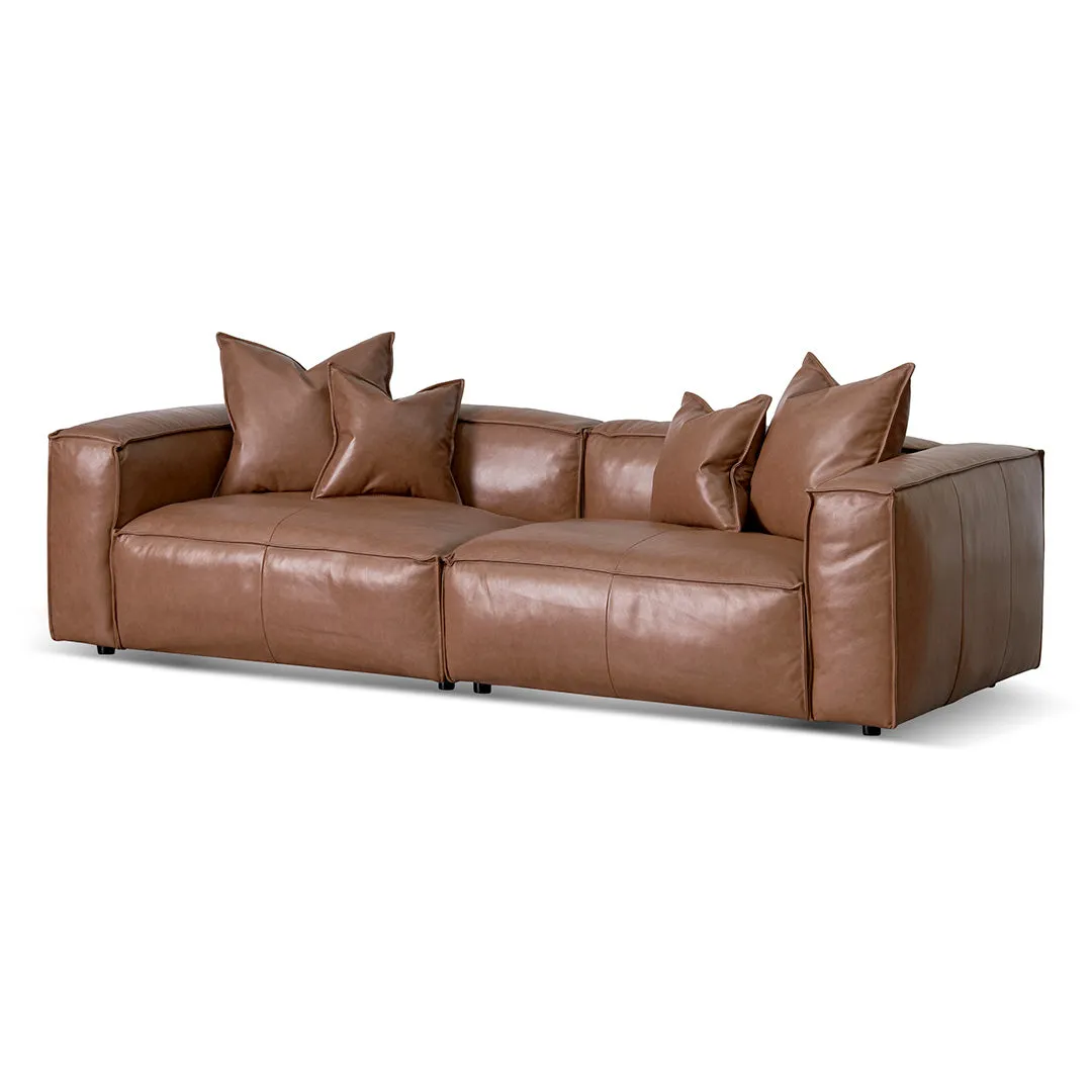 Loft 4 Seater Sofa with Cushion and Pillow - Caramel Brown Leather