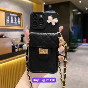 Luxury PU Leather Wallet Silicone Phone Case with Crossbody Chain Card Slot Bag - iPhone 14 Plus