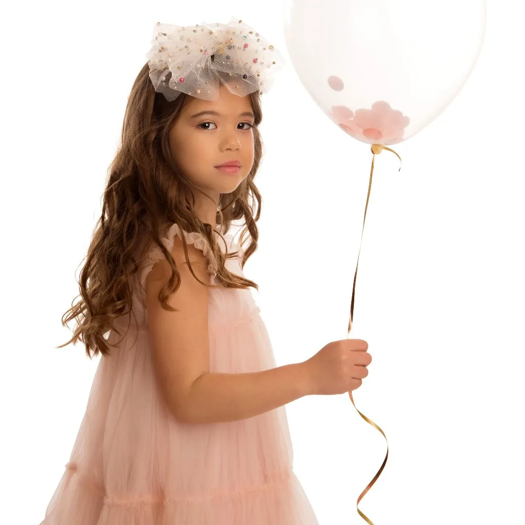 Multi-Colored Pearly Tulle Bow