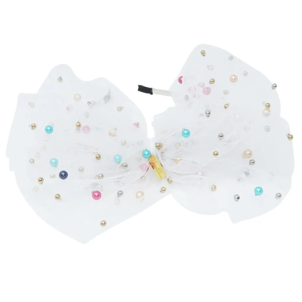 Multi-Colored Pearly Tulle Bow