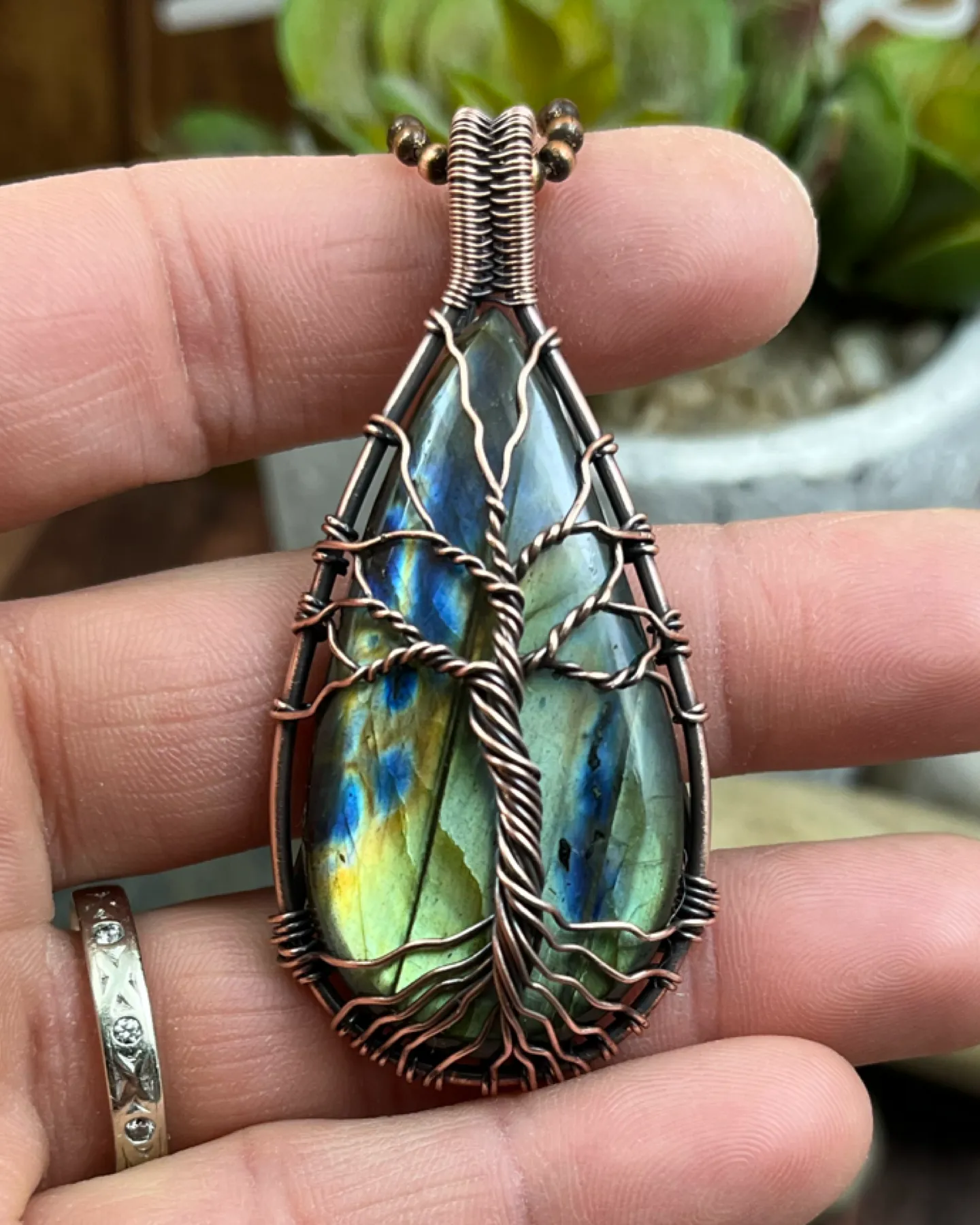 Oxidized Copper Wire Woven Tree Of Life Pendant