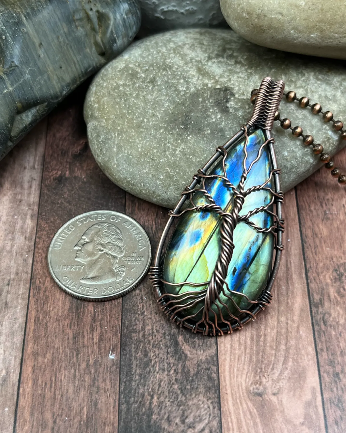 Oxidized Copper Wire Woven Tree Of Life Pendant