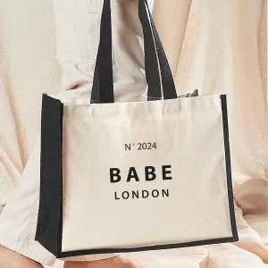 Personalised Babe Tote Bag, Custom Name Tote Bag, Bachelorette Jute Bag, Hen Party Travel Bag, Bridal Party Weekend Bag, Bags, Black Detail