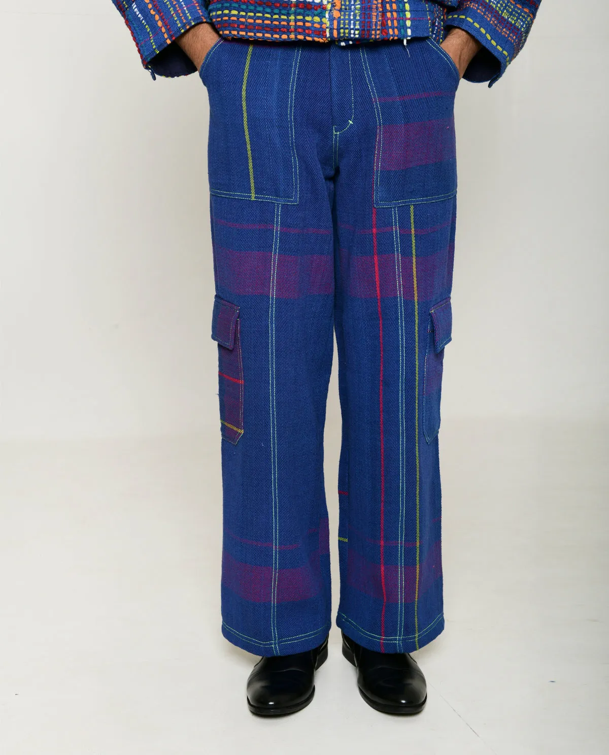 Recycled Blue Multi Colored Cargo Pants