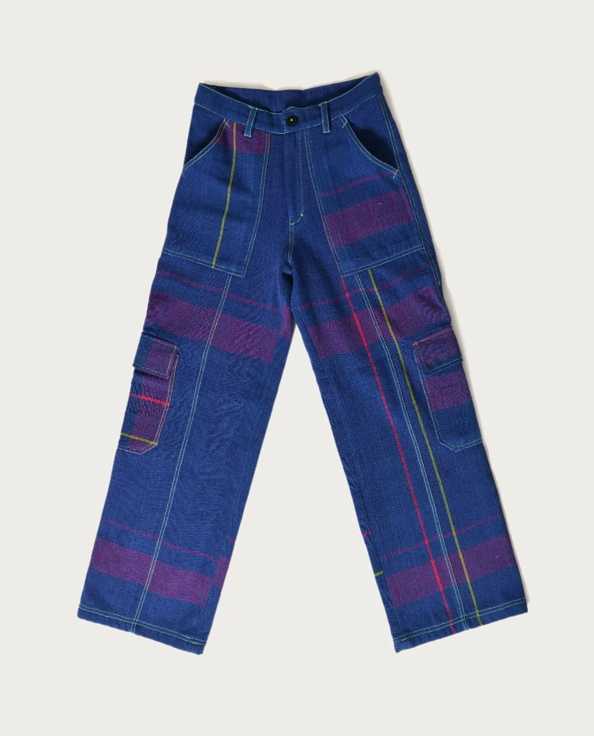 Recycled Blue Multi Colored Cargo Pants