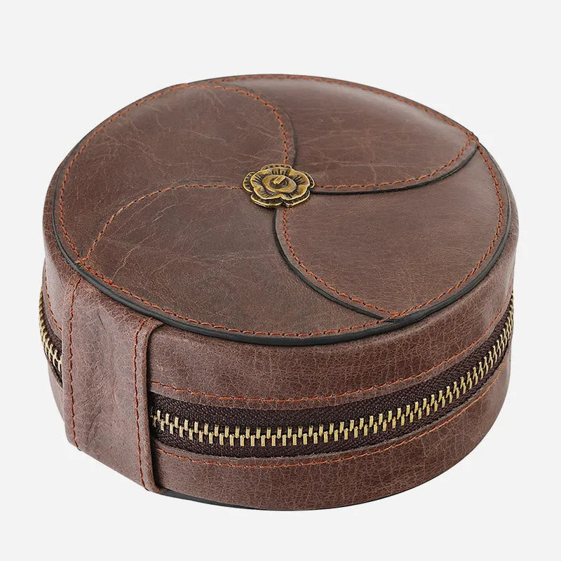 Round Coin Purse For Women Travel Genuine Leather Storage Bag