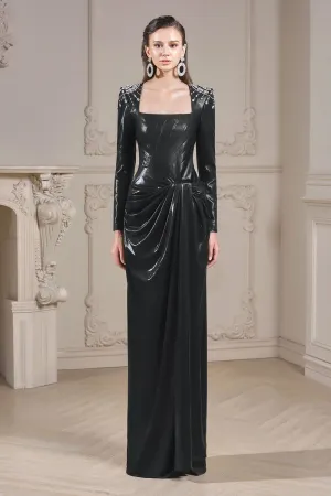 Samantha Sarong Side Slit Silk Floor Length Dress