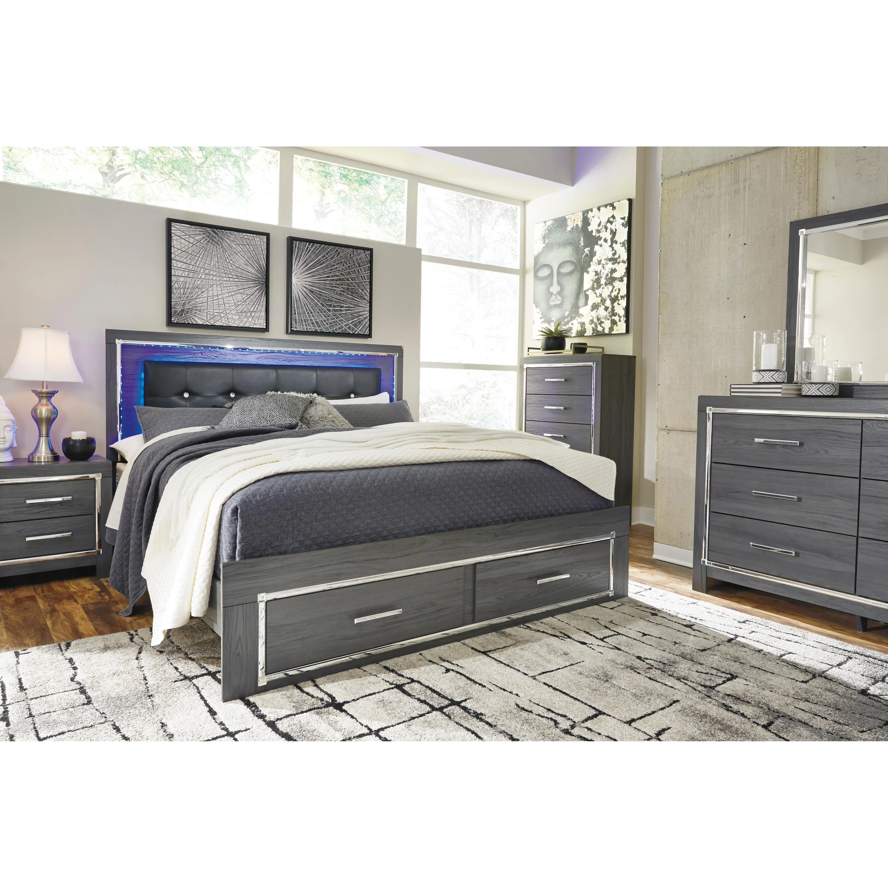 Signature Design by Ashley Lodanna King Upholstered Panel Bed with Storage B214-56S/B214-58/B214-95/B100-14