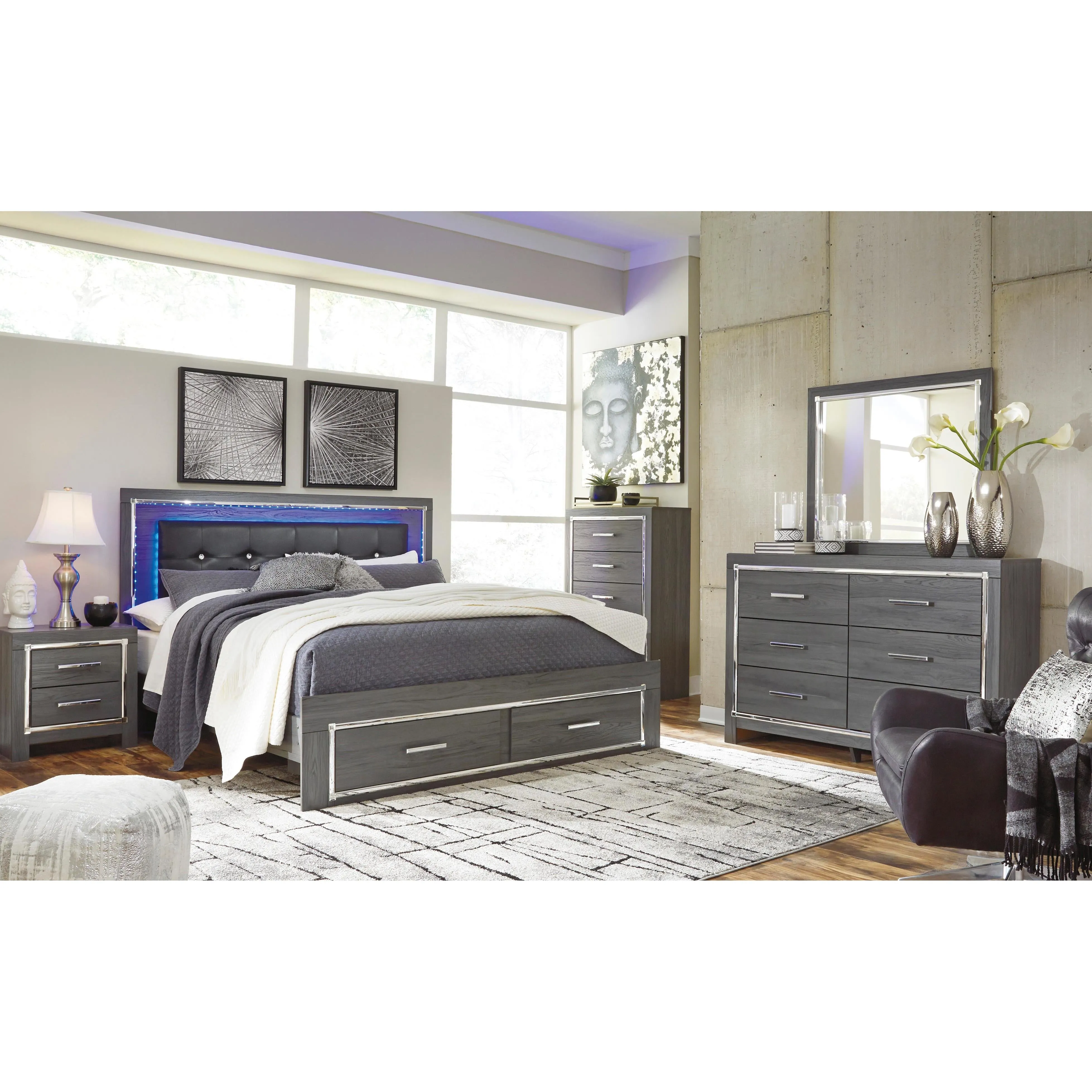 Signature Design by Ashley Lodanna King Upholstered Panel Bed with Storage B214-56S/B214-58/B214-95/B100-14
