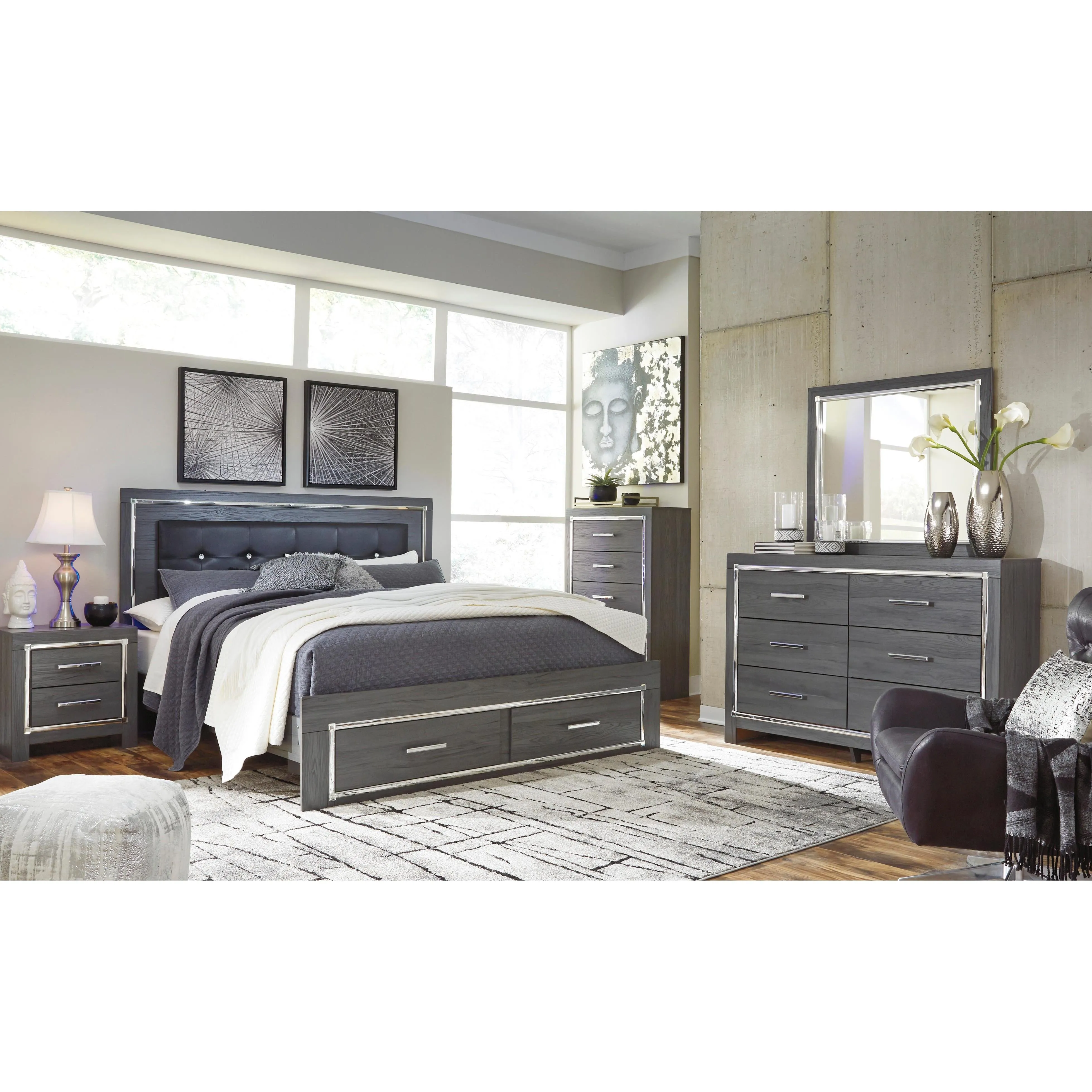 Signature Design by Ashley Lodanna King Upholstered Panel Bed with Storage B214-56S/B214-58/B214-95/B100-14