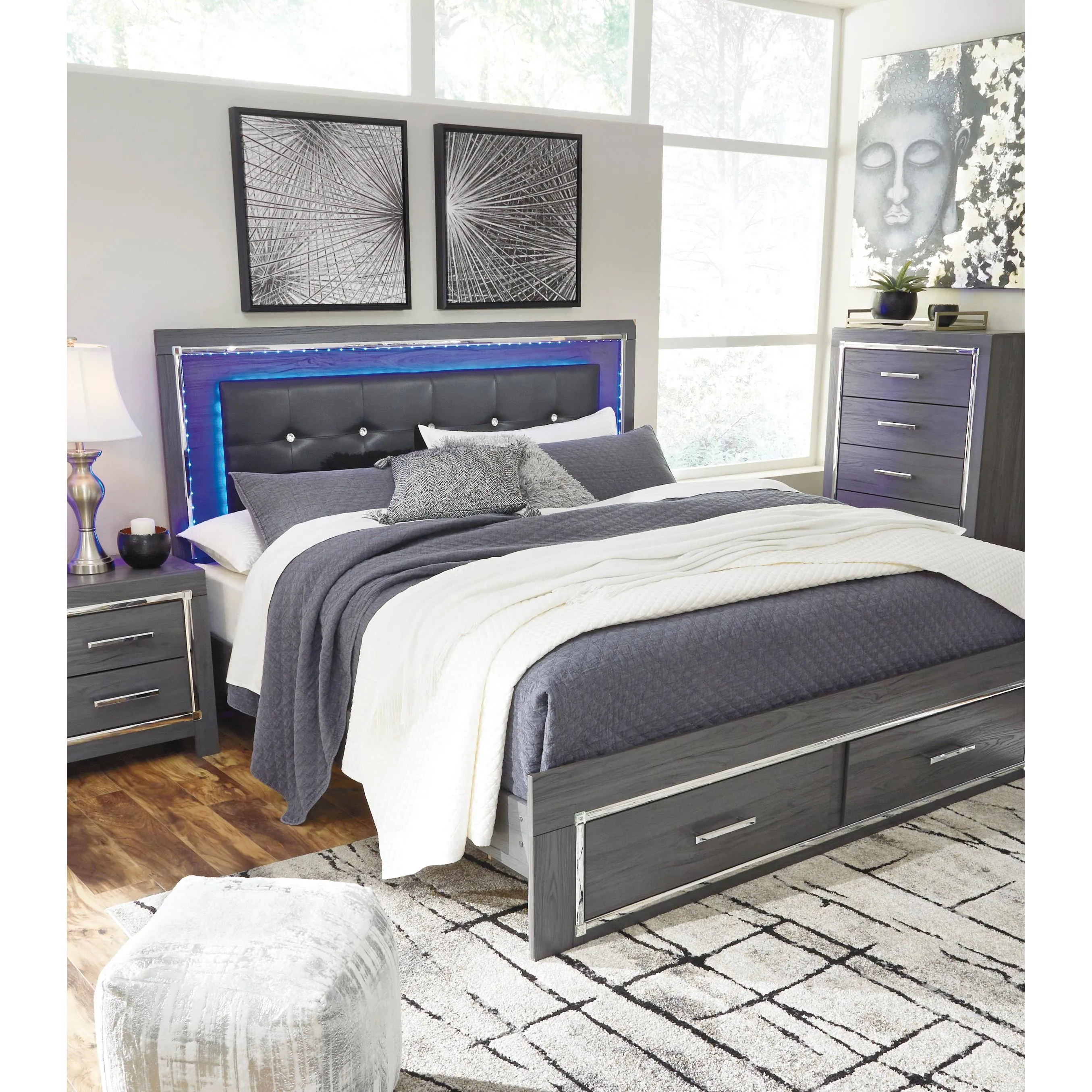 Signature Design by Ashley Lodanna King Upholstered Panel Bed with Storage B214-56S/B214-58/B214-95/B100-14
